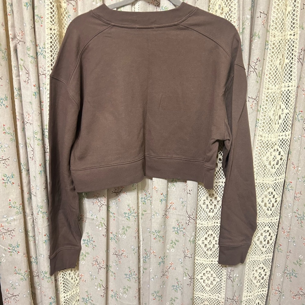2/$28 Nuuds Cropped Crew Neck 100% Cotton Terry Sweatshirt In Coffee Small EUC - Picture 5 of 5